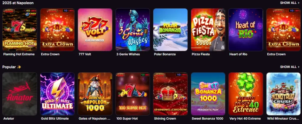 Spellen bij Napoleon Casino