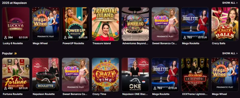 Megaways-gokkasten bij Napoleon casino