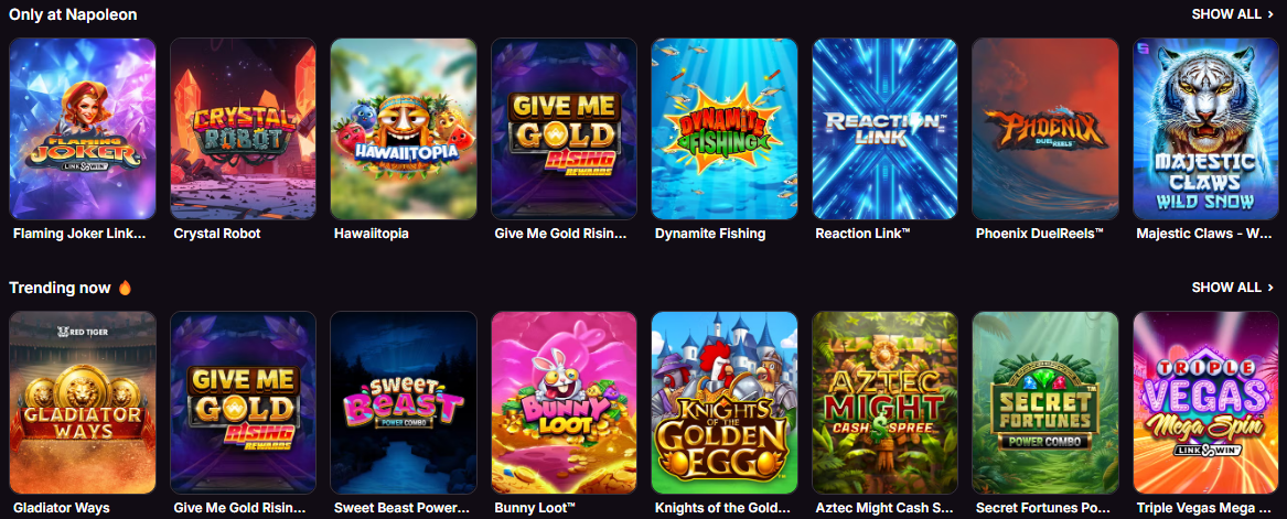 Casinospellen bij Napoleon casino