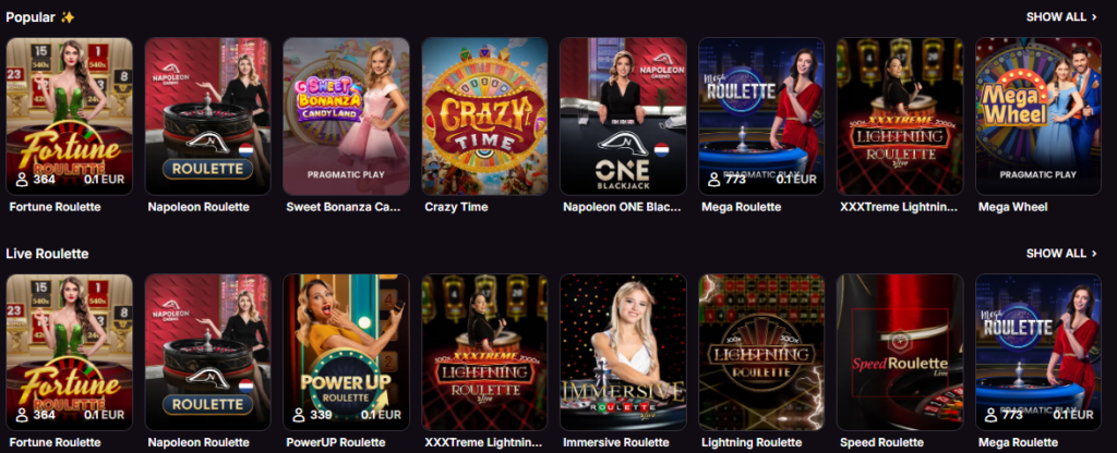 Live spellen van Napoleon casino